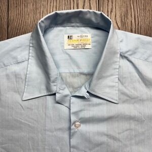 Vintage Sears Perma Prest Large Loop Collar Mens Blue Short Sleeve Button Shirt